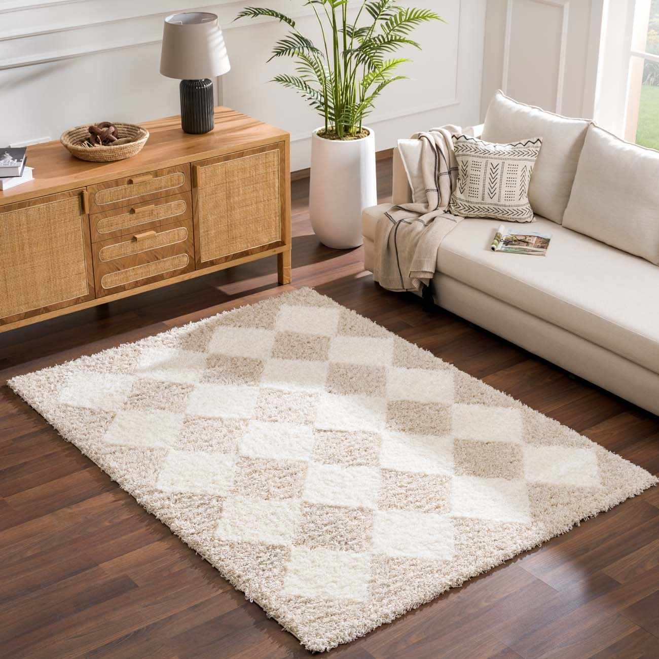Zahur Cream & Beige Diamond Area Rug from PriceLows™
