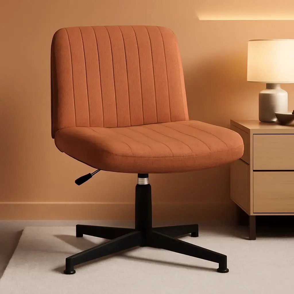 Cross Legged Office Desk Chair Brown Fabric Adjustable from PriceLows™