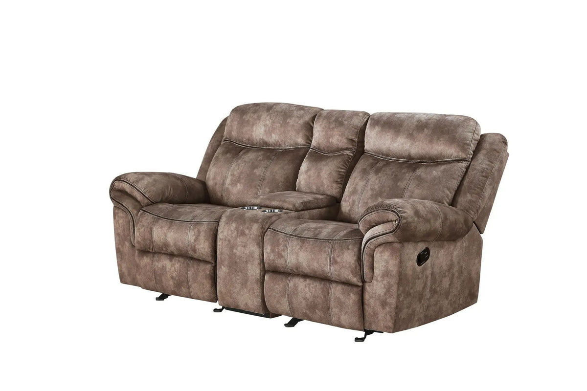Zubaida Recliner Loveseat | Two-Tone Upholstery | USB Port Console | Glider Motion Reclining