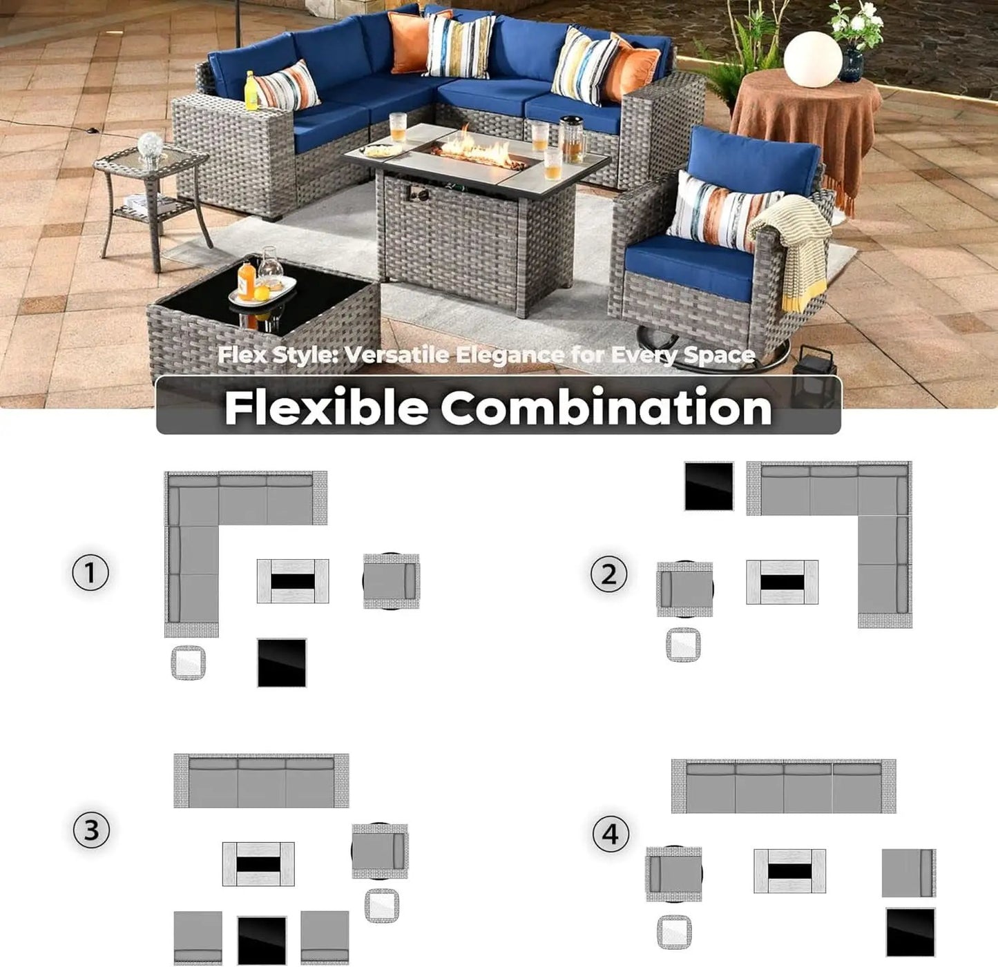 Nine Piece Outdoor Wicker Sofa Set With Fire Pit from PriceLows™