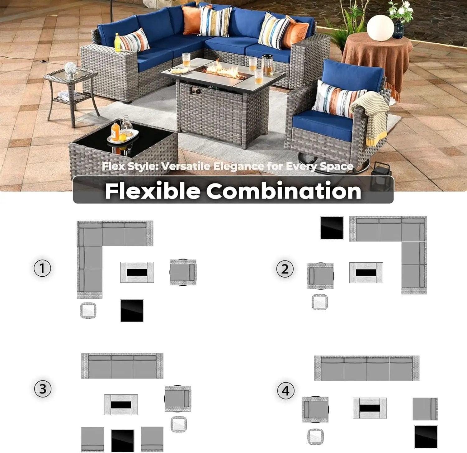 Nine Piece Outdoor Wicker Sofa Set With Fire Pit from PriceLows™