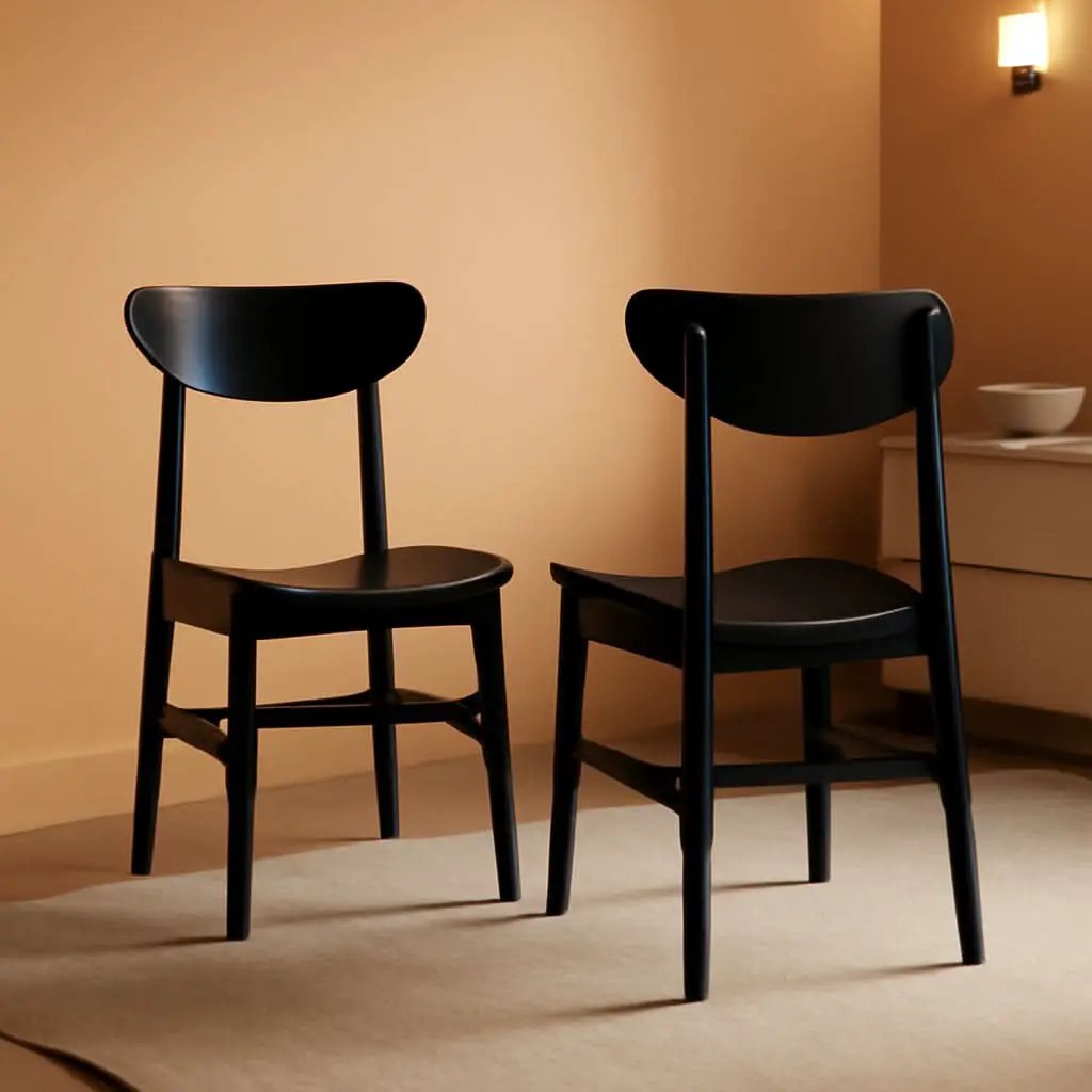Retro Black Wood Dining Chair Set Of 2 For Home Dining from PriceLows™