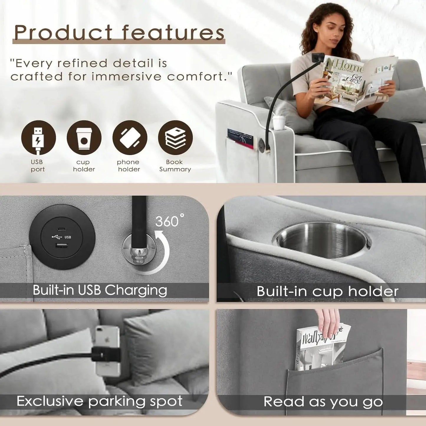 Grey Convertible Sleeper Loveseat Bed With ThreeInOne from PriceLows™
