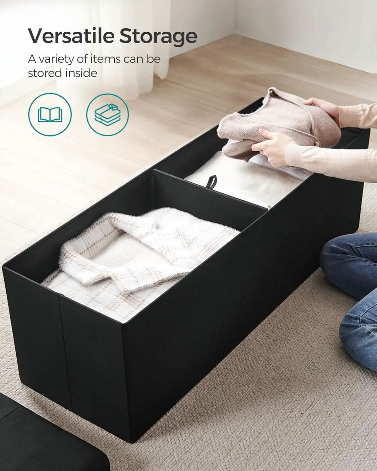 Ink Black 43 Inches Super Ultra Foldable Storage Ottoman from PriceLows™