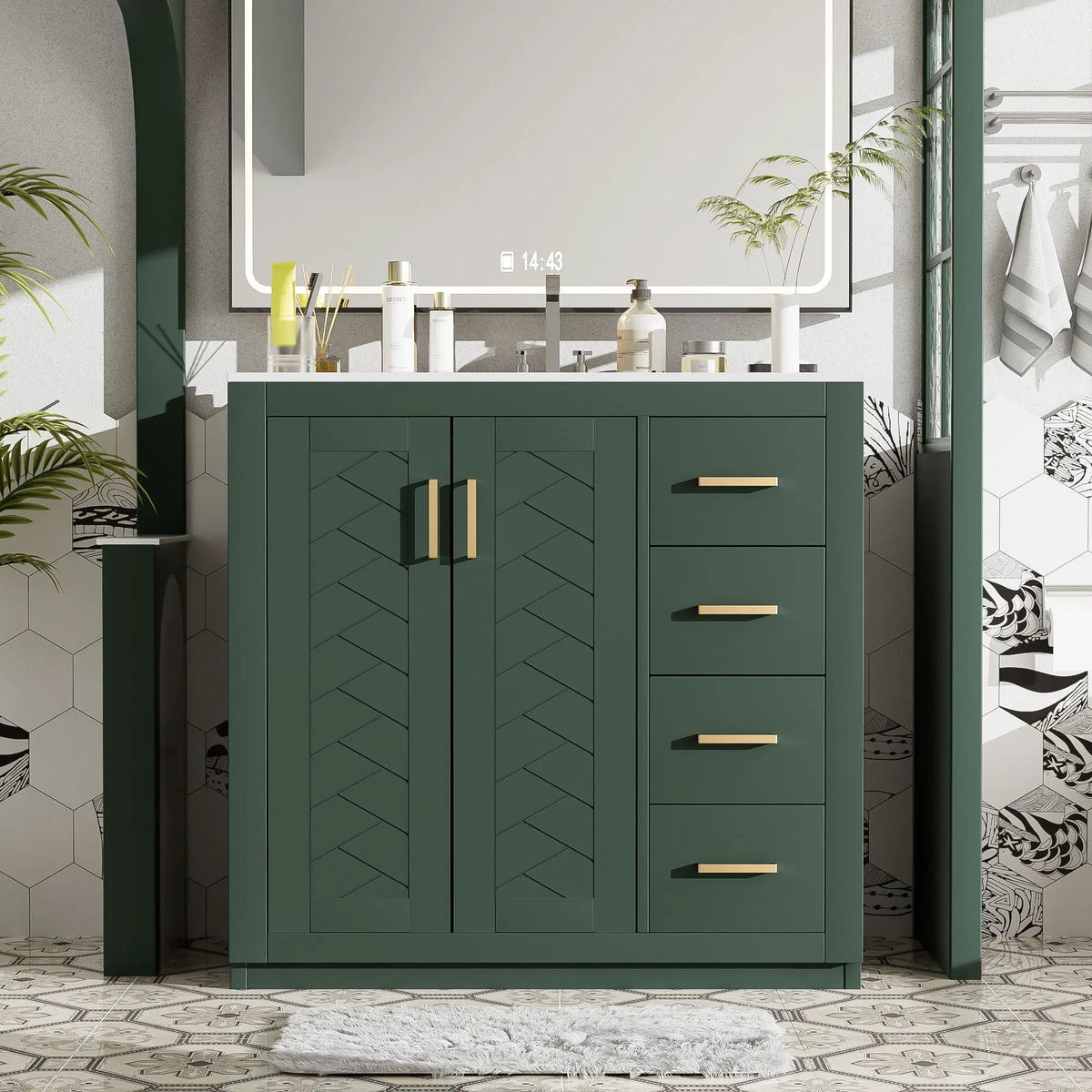36 Inch Bathroom Vanity | Ceramic Sink Combo | 3 Drawers | Soft Closing Doors