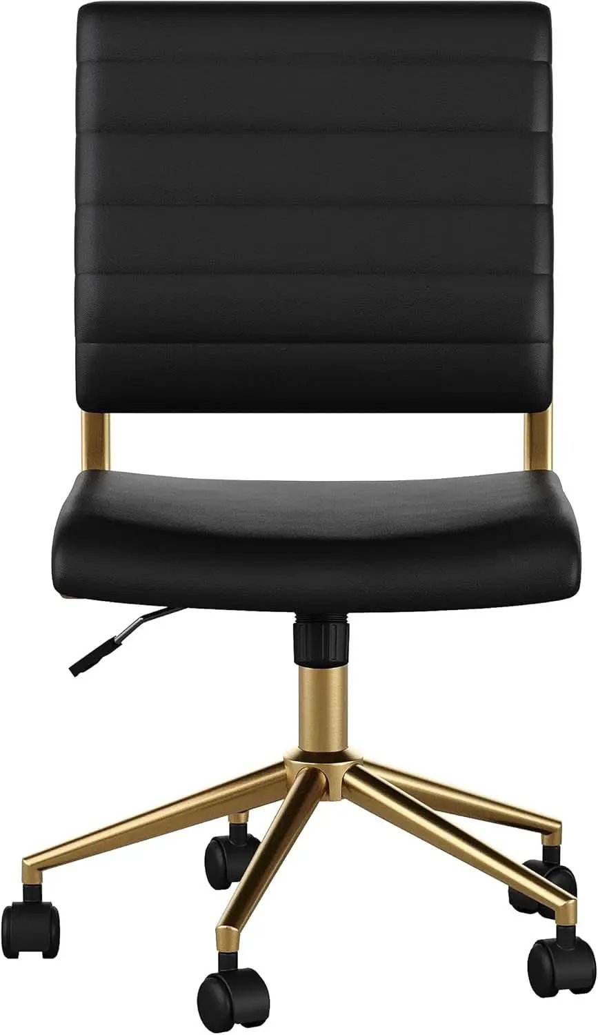 Armless Swivel Task Chair Black Faux Leather Brass Frame from PriceLows™