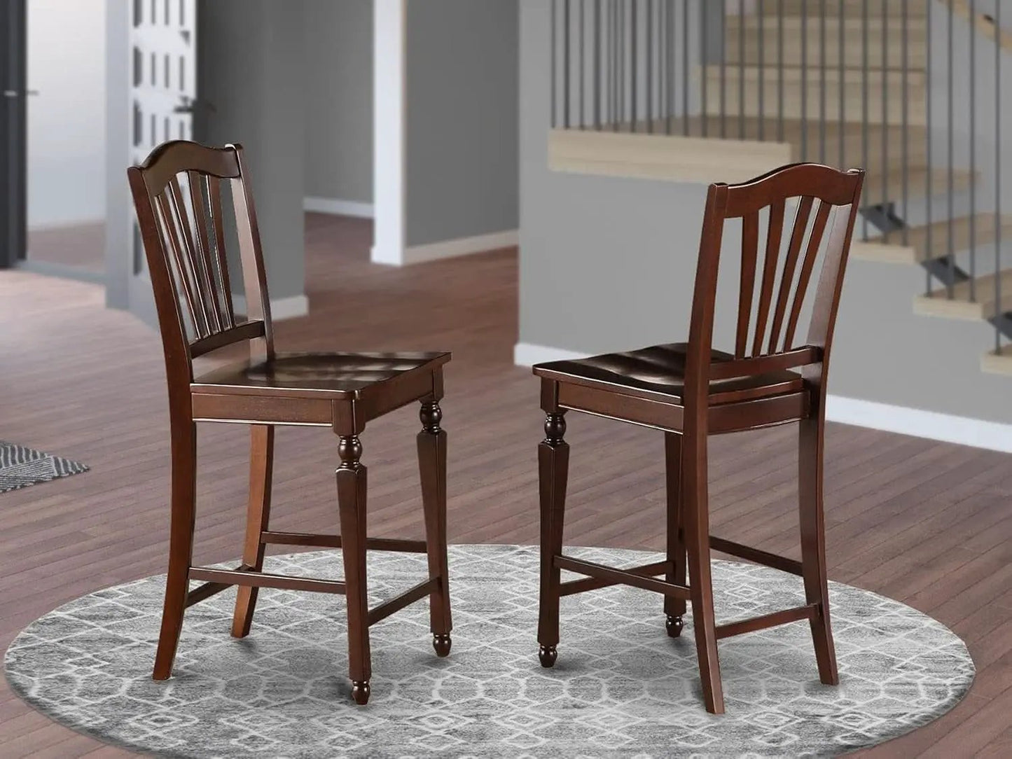Chelsea Counter Height Barstools Slat Back Mahogany 2 Pack from PriceLows™