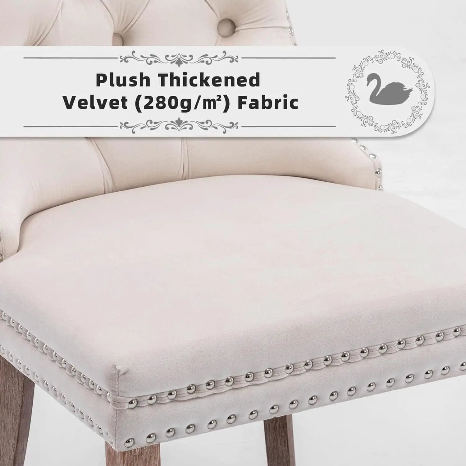 Velvet Dining Chairs Beige Nailhead Trim Set Of Four from PriceLows™