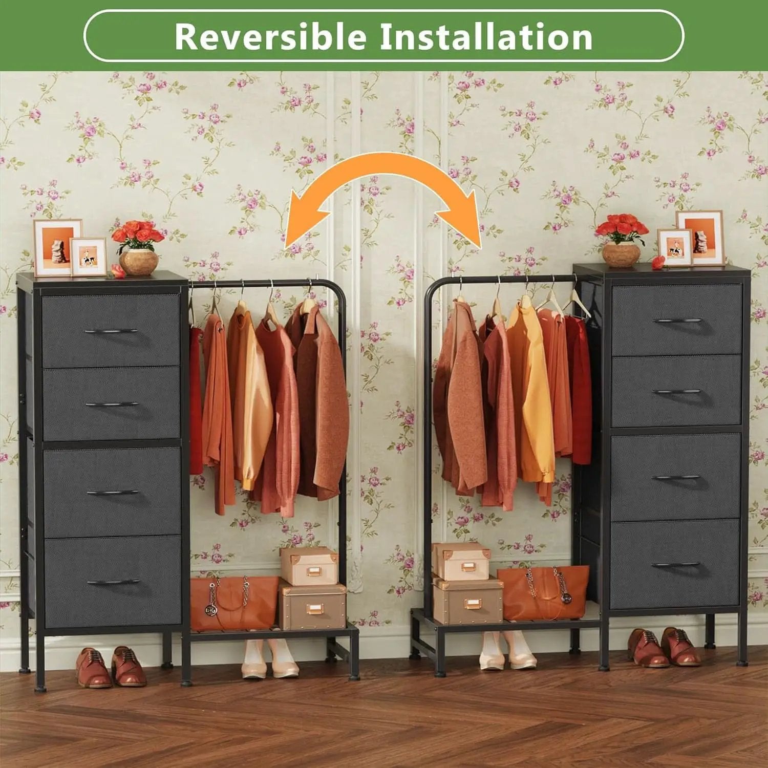 Dresser With Hanging Rack 44 Inch Tall Grey Four Drawer from PriceLows™