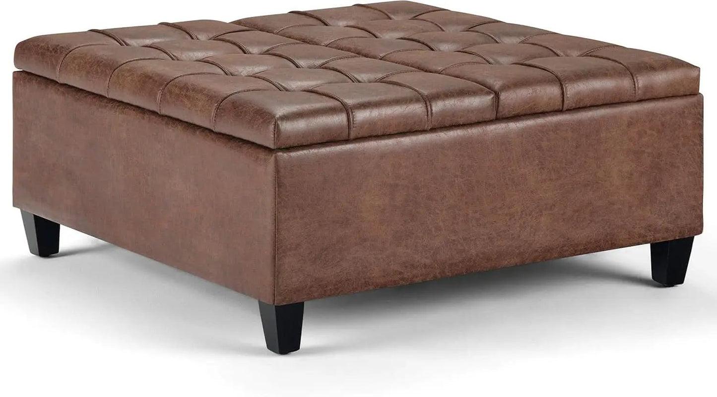 Distressed Umber 36 Inch Storage Ottoman Vegan Faux Leather from PriceLows™