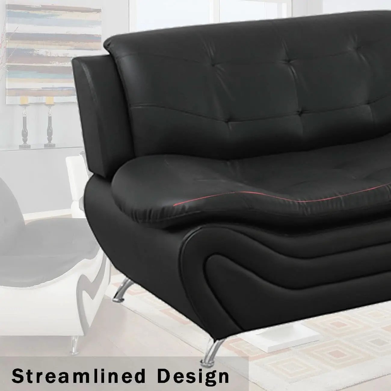 Black Leather Sofa Set With Loveseat For Living Room from PriceLows™