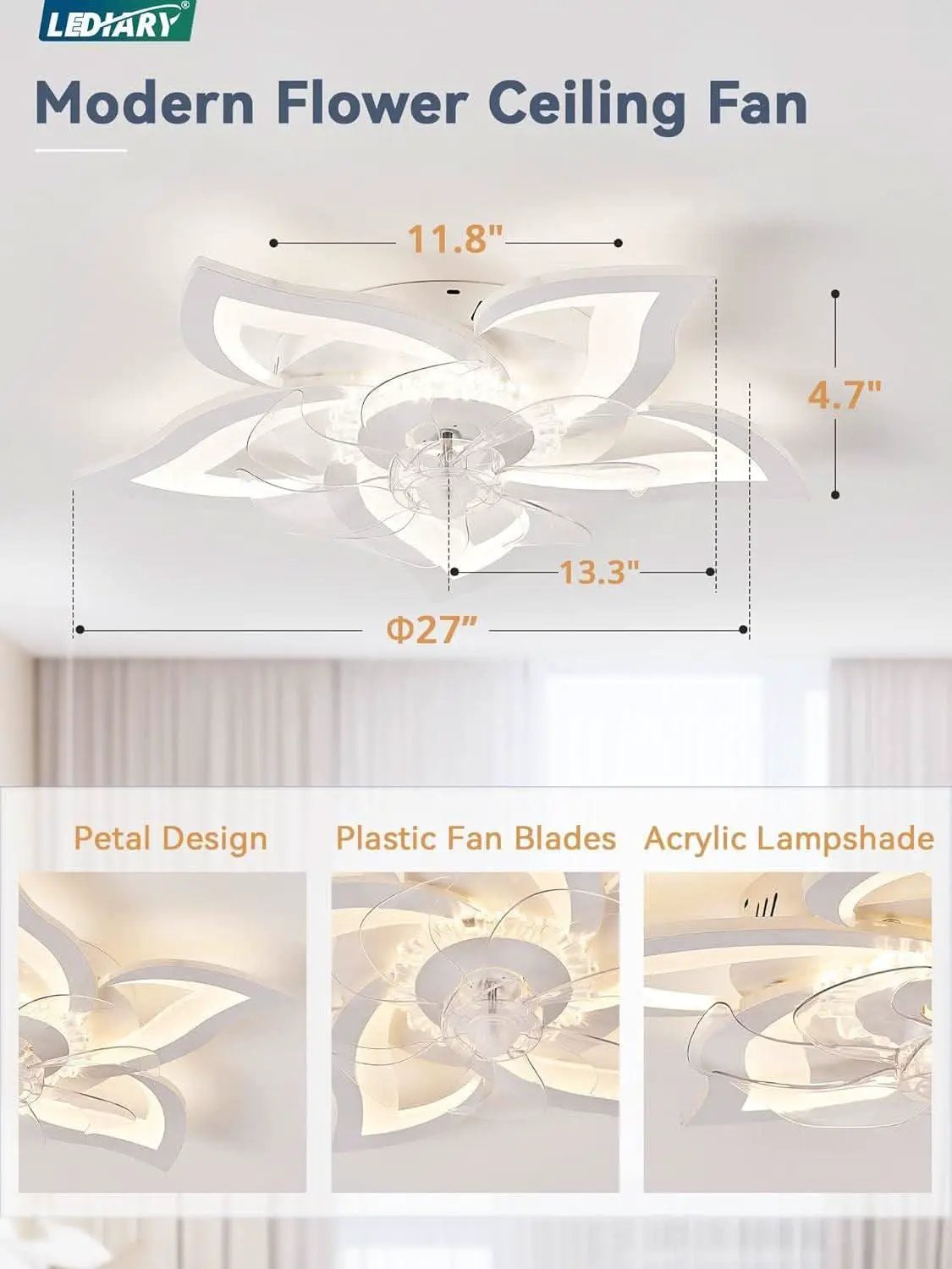 27 Inch Low Profile Ceiling Fan With Integrated LED from PriceLows™