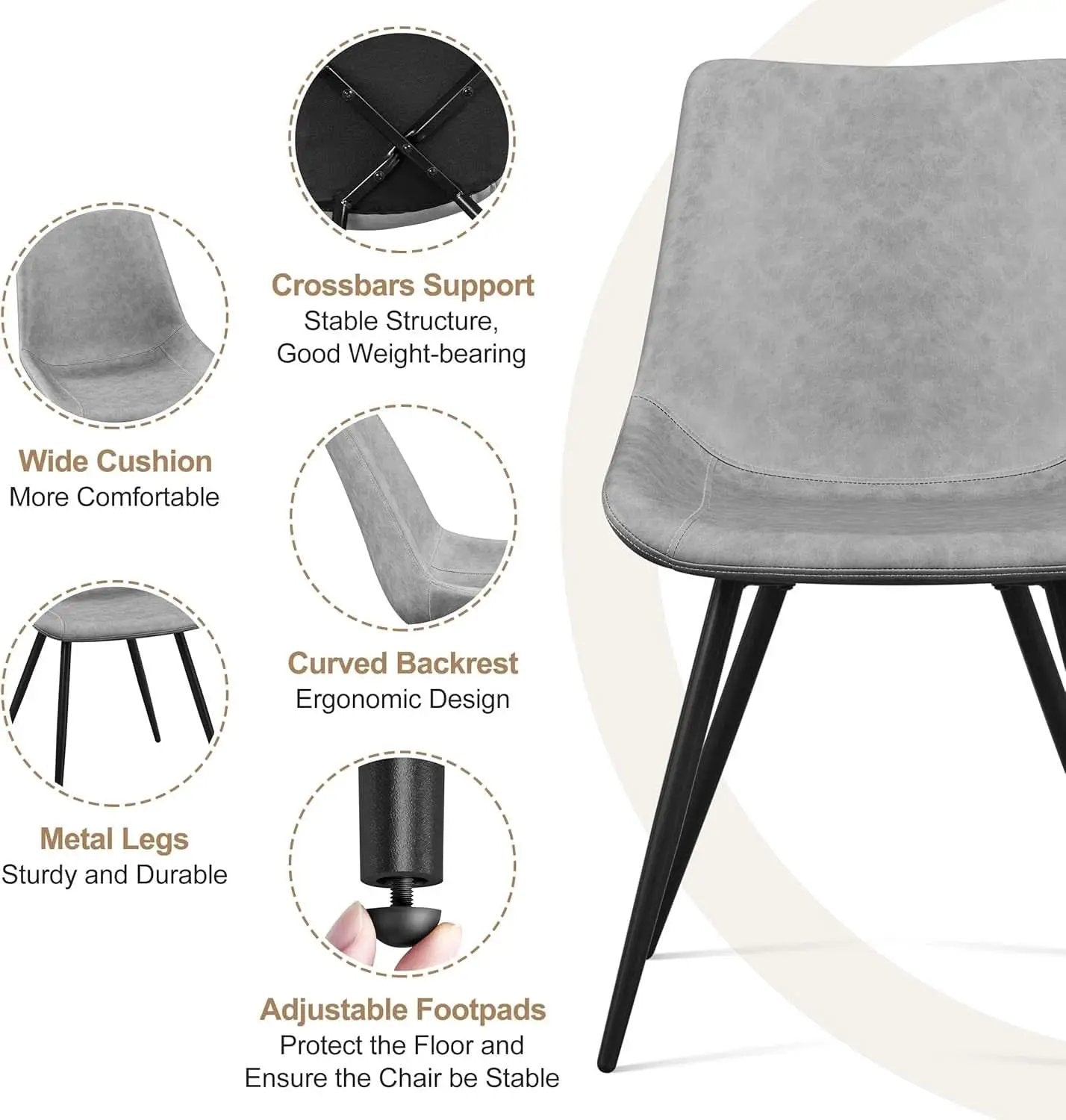 Dining Chairs Set Of 2 Grey Faux Leather With Metal Legs from PriceLows™