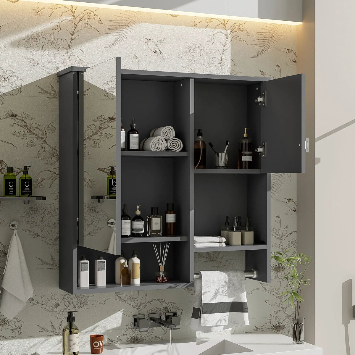 Wall Mounted Medicine Cabinet | Bathroom Mirror | Adjustable Shelf | 29.52 Inch Width