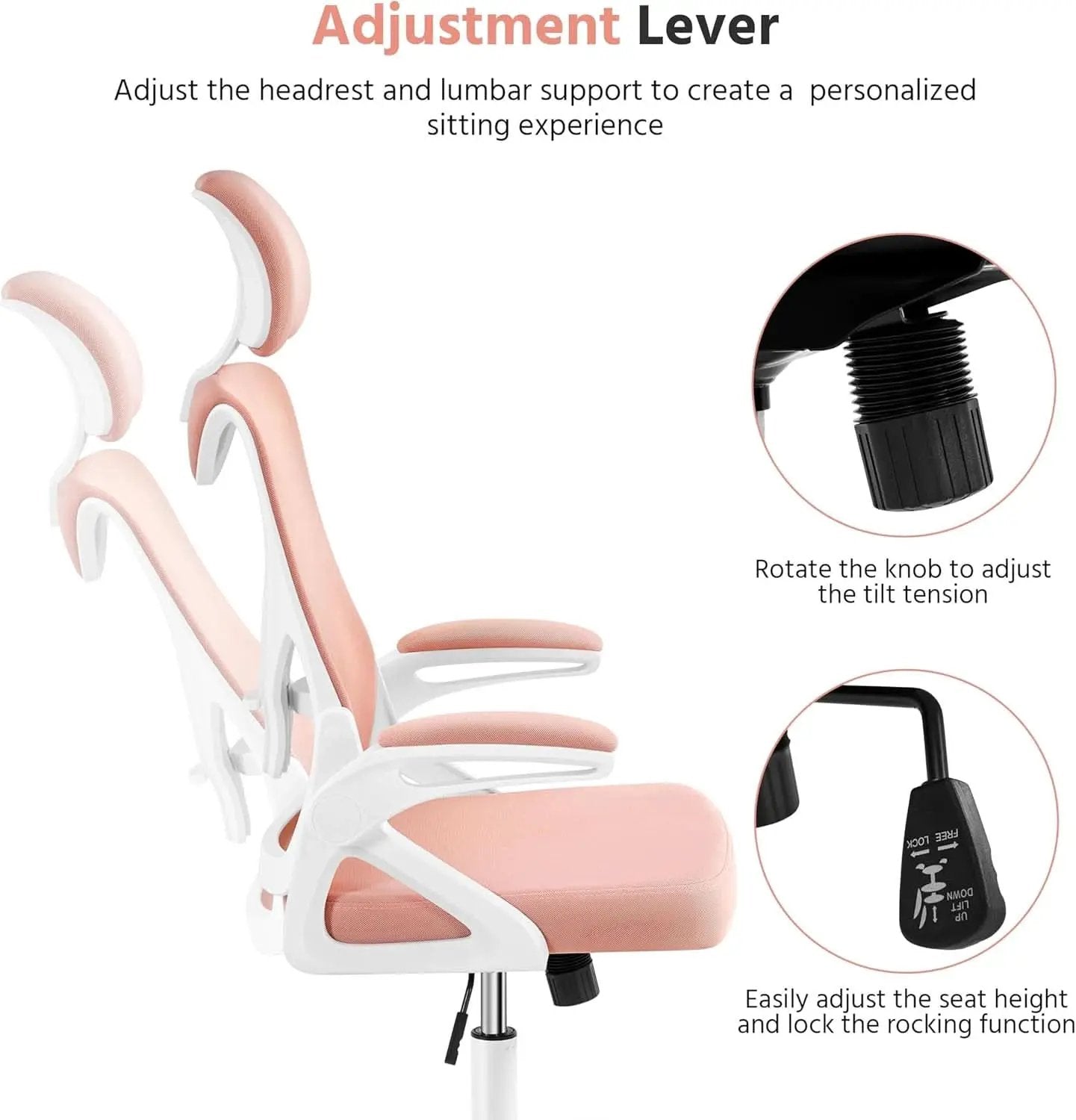 Ergonomic Office Chair High Back Mesh White Pink Lumbar from PriceLows™