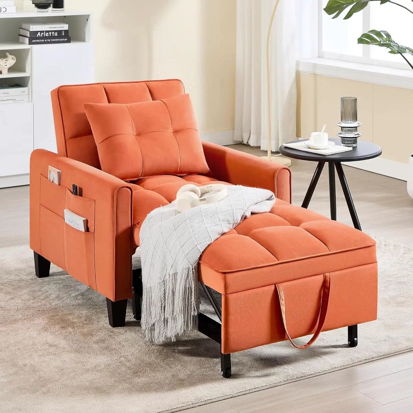 Three In One Velvet Orange Convertible Sleeper Chair from PriceLows™