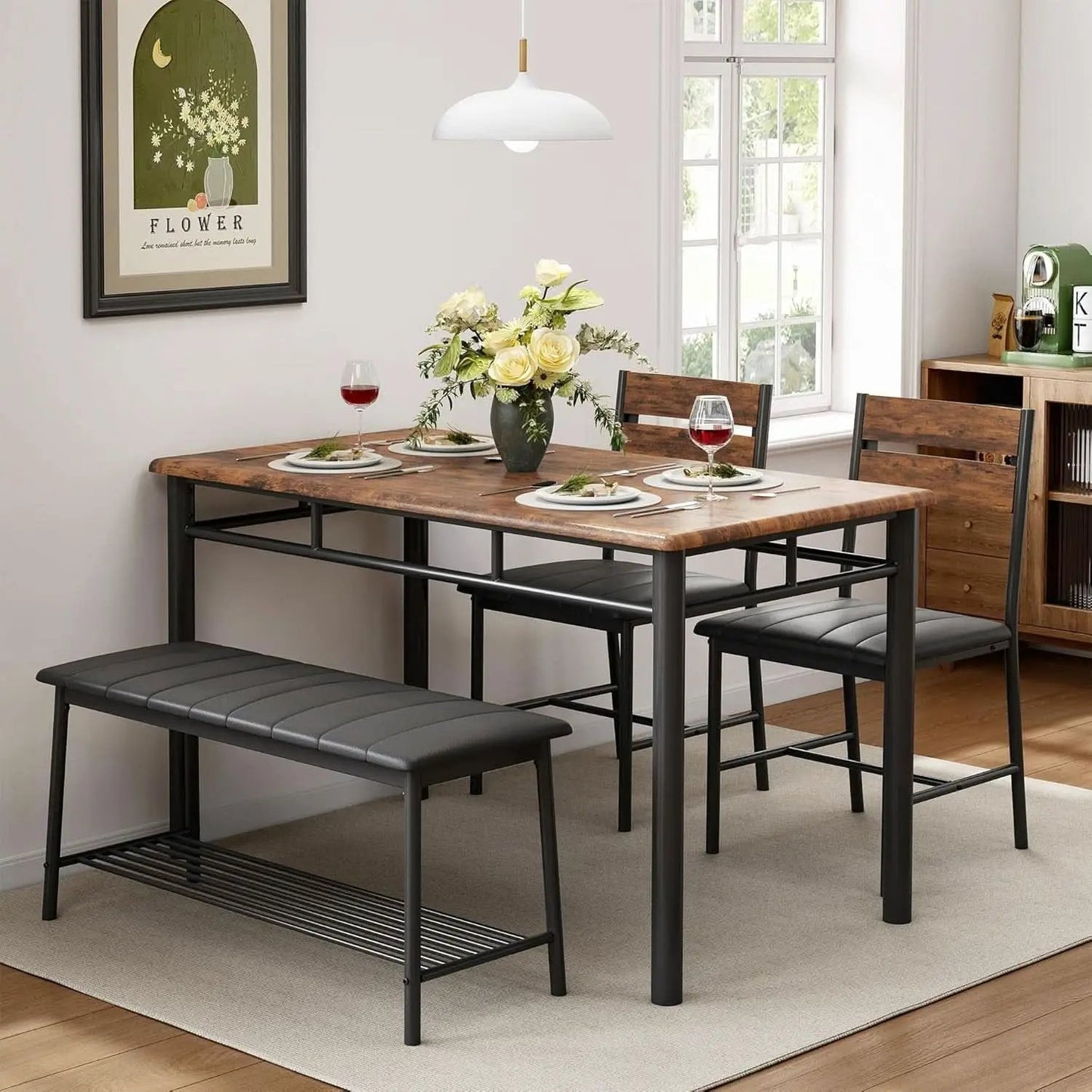 Industrial Dining Room Table Set For Four Rustic Brown from PriceLows™