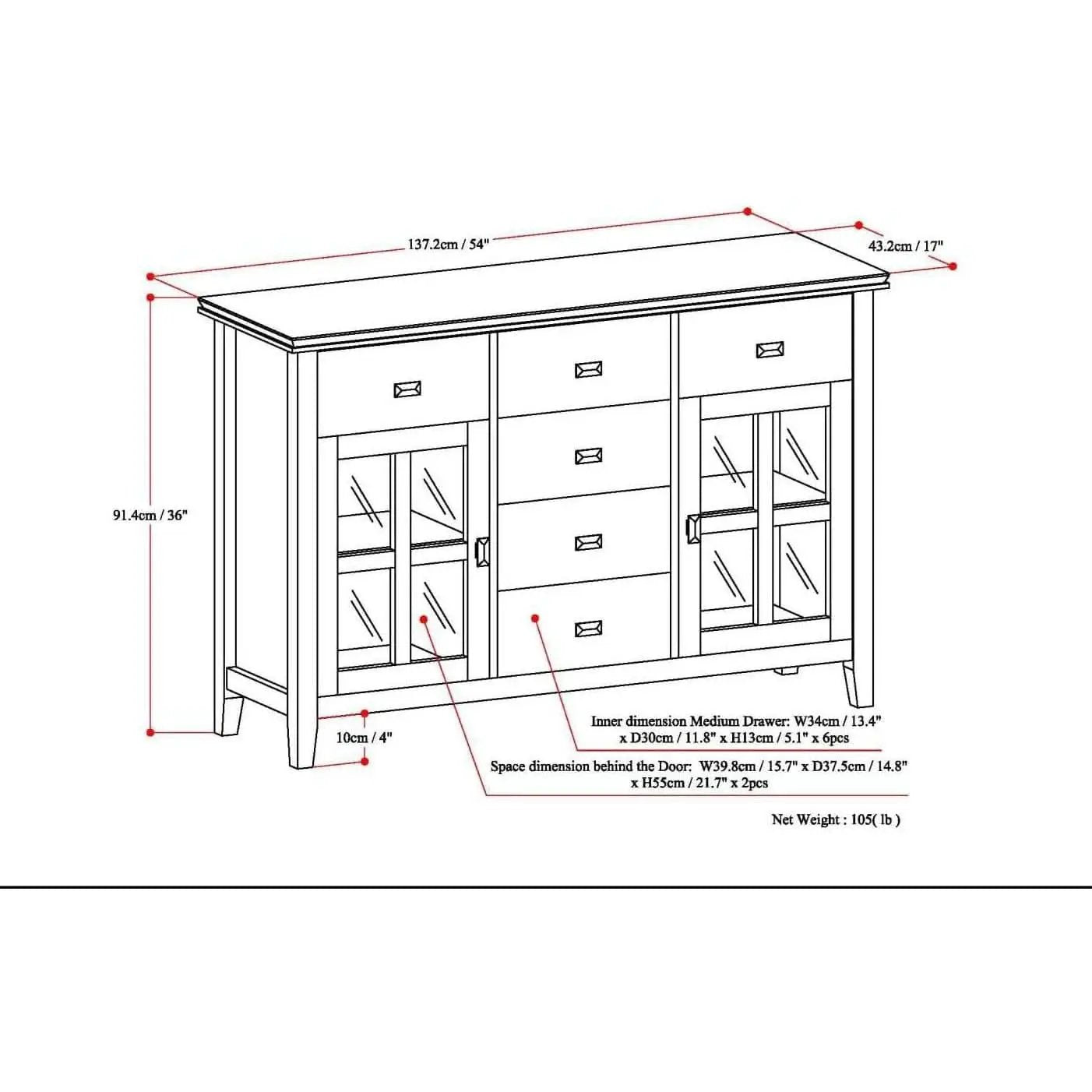 Chestnut Brown Contemporary Sideboard With Glass Doors from PriceLows™