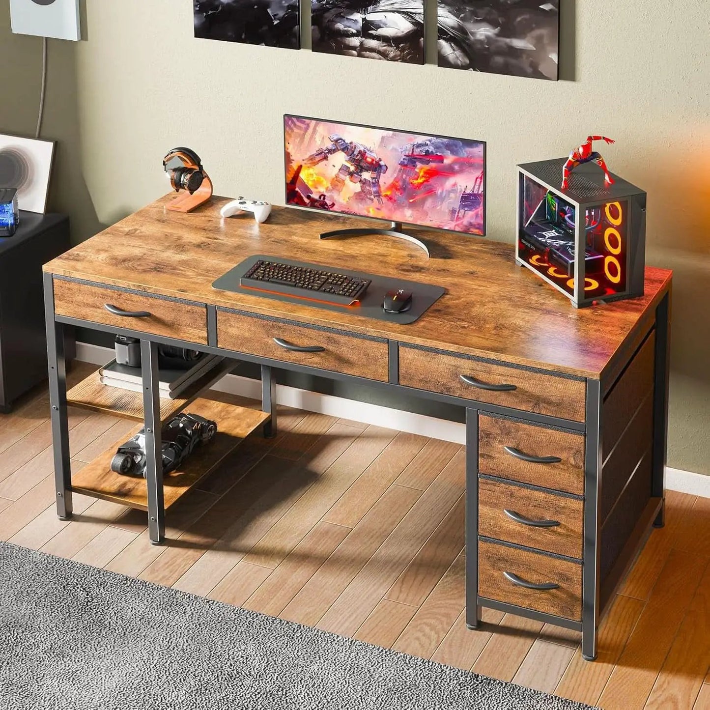 Rustic Brown 47 Inches Corner Desk Storage Solutions from PriceLows™