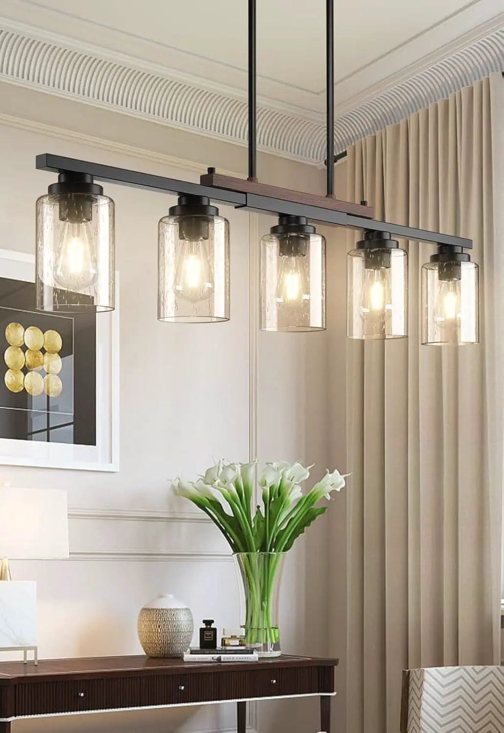 Five Lights Farmhouse Dining Room Chandelier Black Metal from PriceLows™