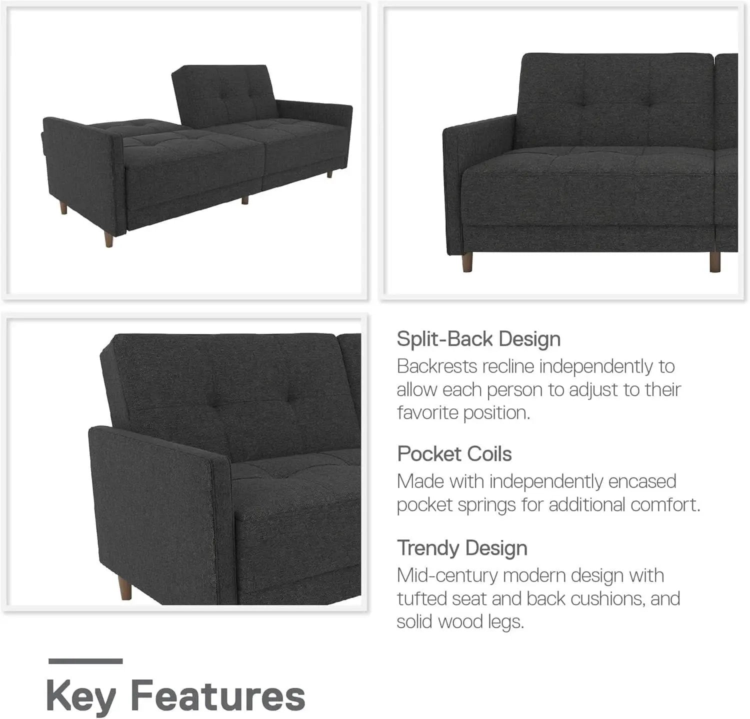 Contemporary Upholstered 76 Inch Grey Sleeper Sofa from PriceLows™