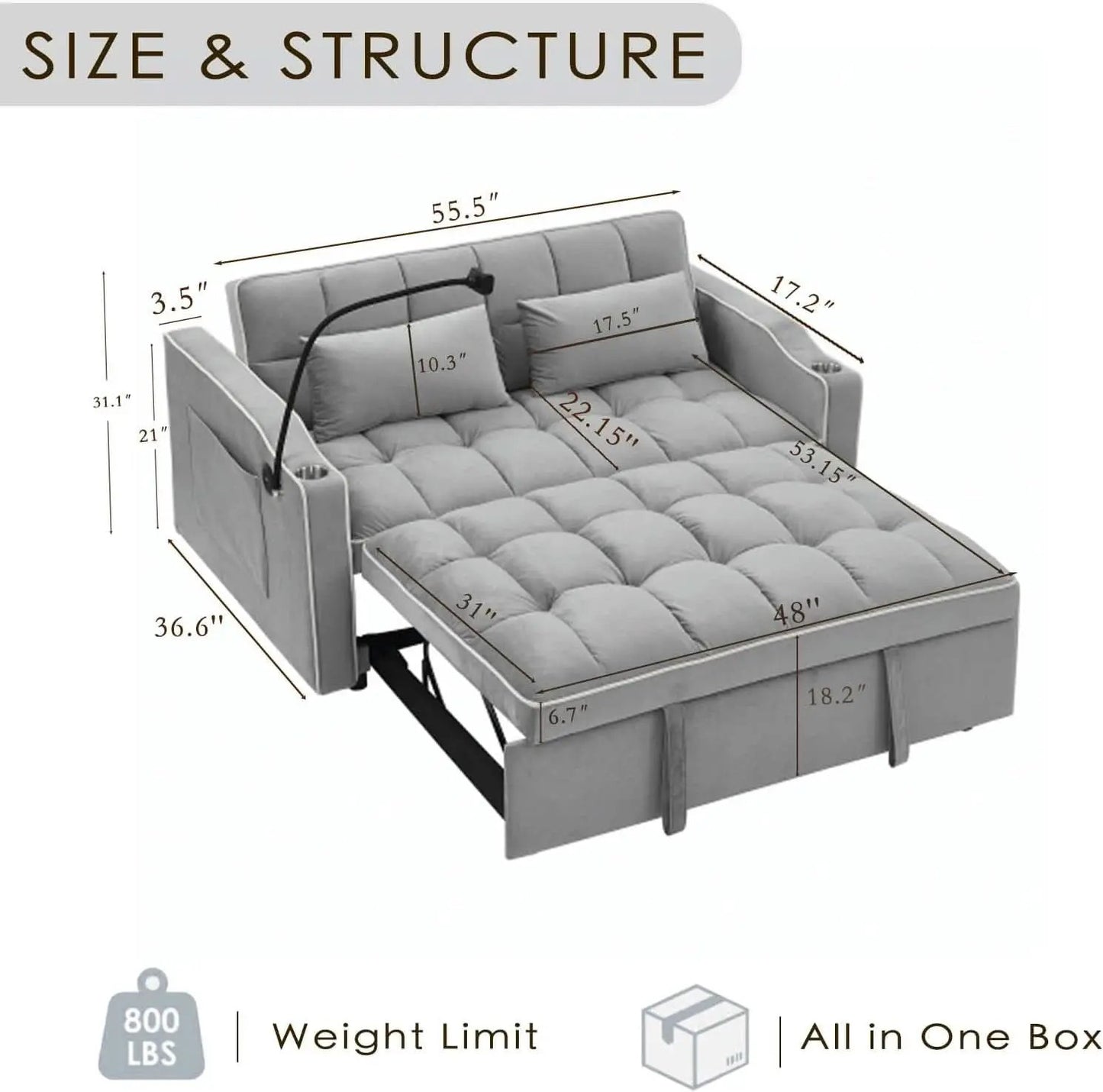 Grey Convertible Sleeper Loveseat Bed With ThreeInOne from PriceLows™