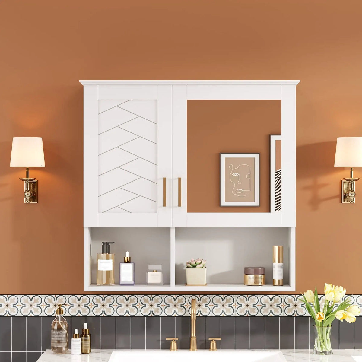 Wall Mounted Mirror Cabinet | Soft Close | Adjustable Shelves | HD Mirror