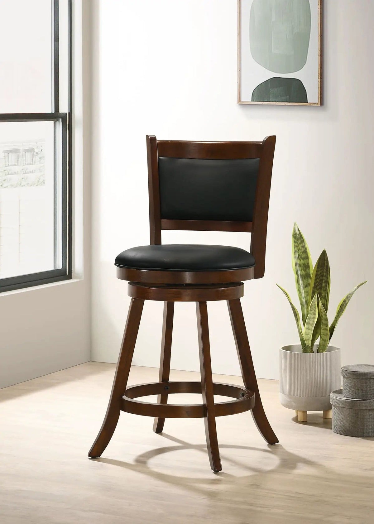 Broxton Upholstered Swivel Counter Chair Chestnut (Set of 2) Counter Height (24"-27") | 17.5 x 19.25 x 37.5 in | Wood | Home