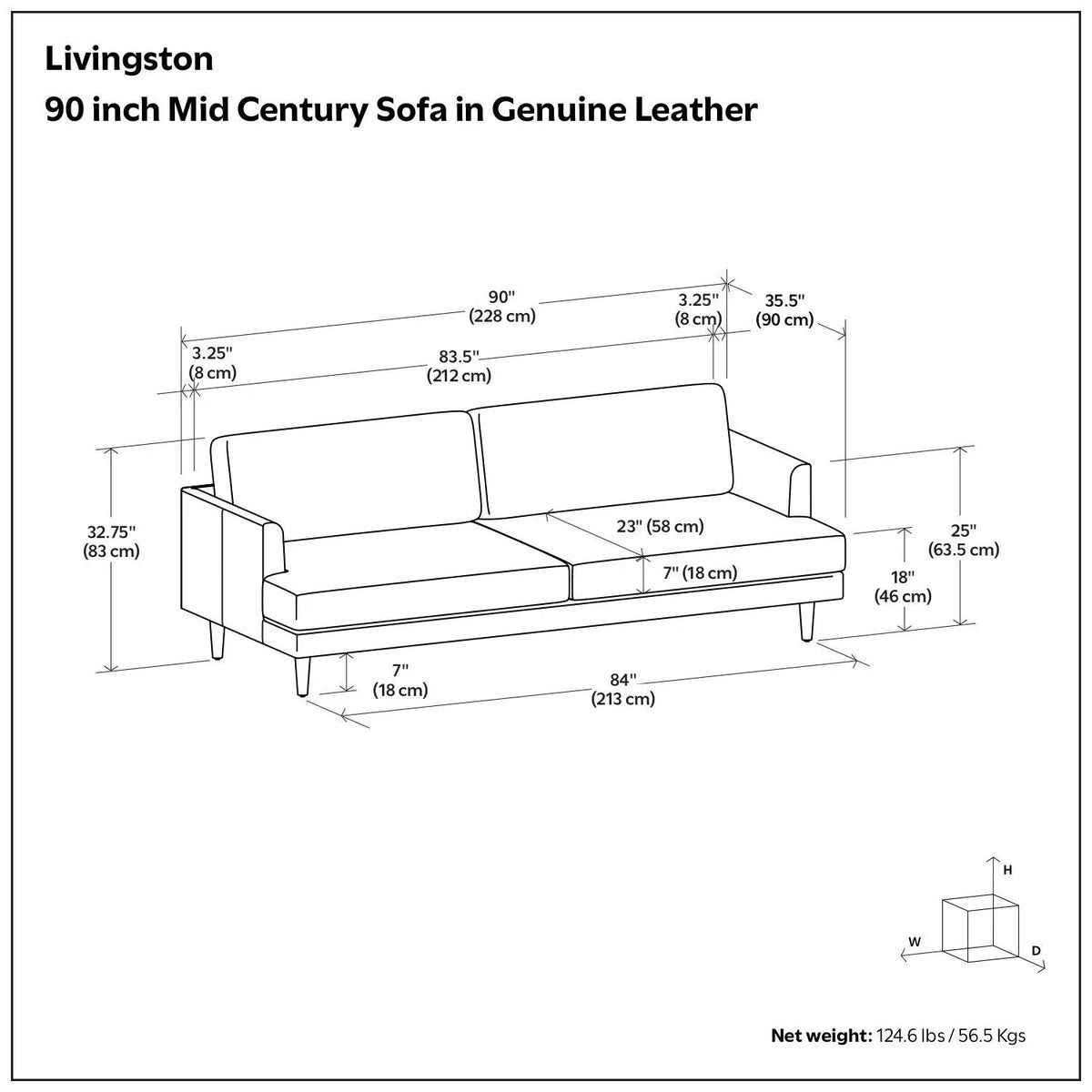 Livingston Upholstered Sofa | Genuine Aniline Leather | 7 Inch Thick Cushions | 76 Inch Length