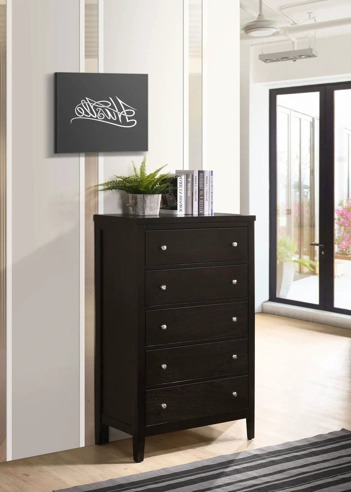 Carlton 5-drawer Bedroom Chest | 29.75 x 15.25 x 48.25 in | Rubberwood & Engineered Wood | Cappuccino