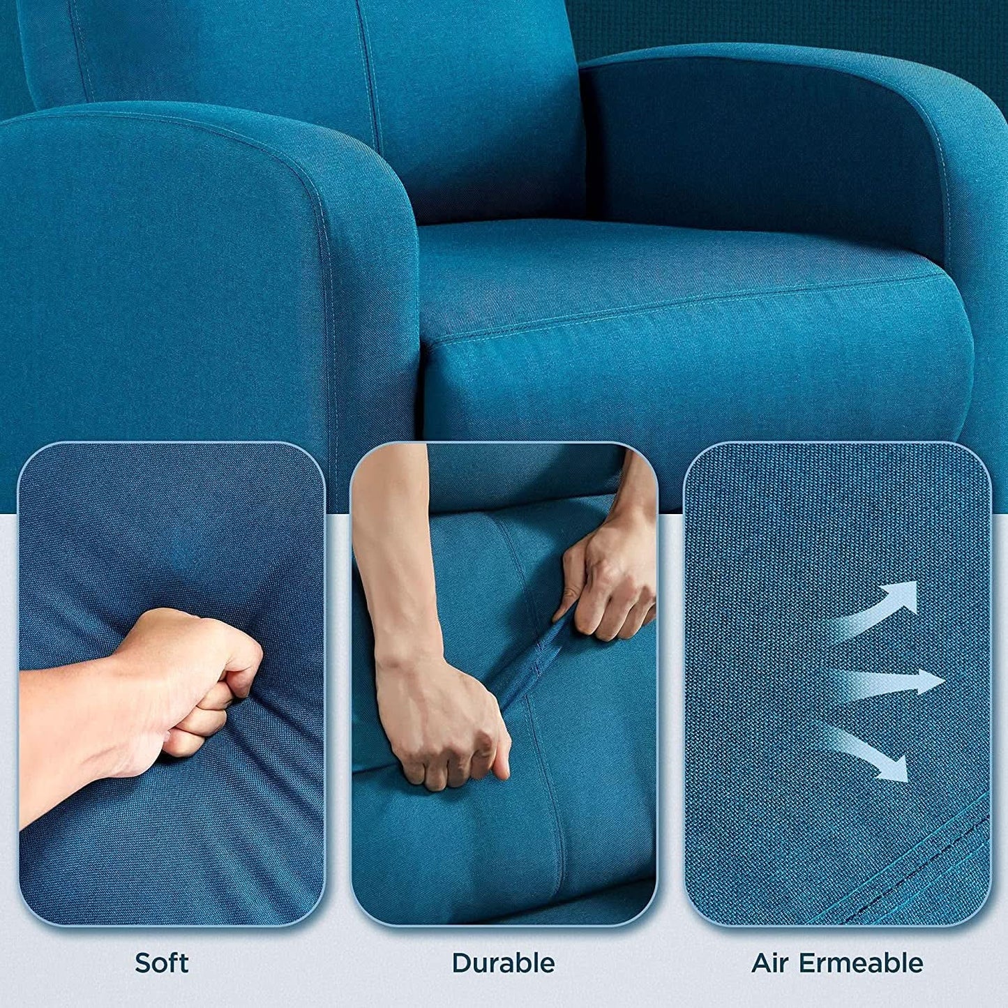 Blue Fabric Pushback Recliner Chair With Soft Armrests from PriceLows™