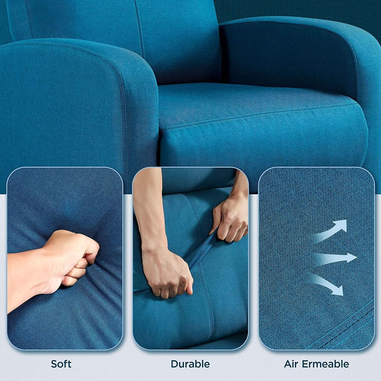 Blue Fabric Pushback Recliner Chair With Soft Armrests from PriceLows™