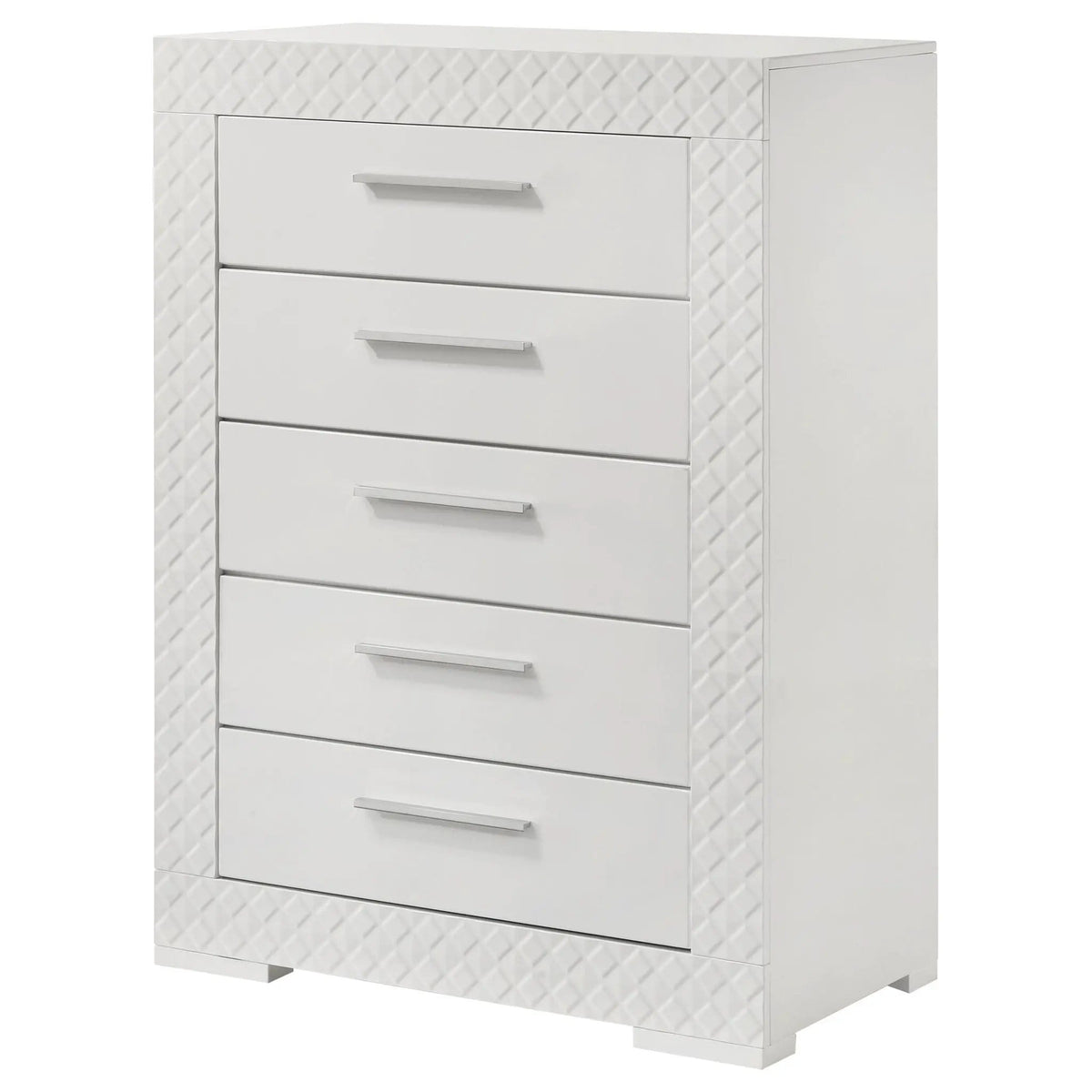 Ives 5-drawer Bedroom Chest of Drawers White High Gloss | 35.5 x 18 x 48.5 in | 5-Drawer | Bedroom