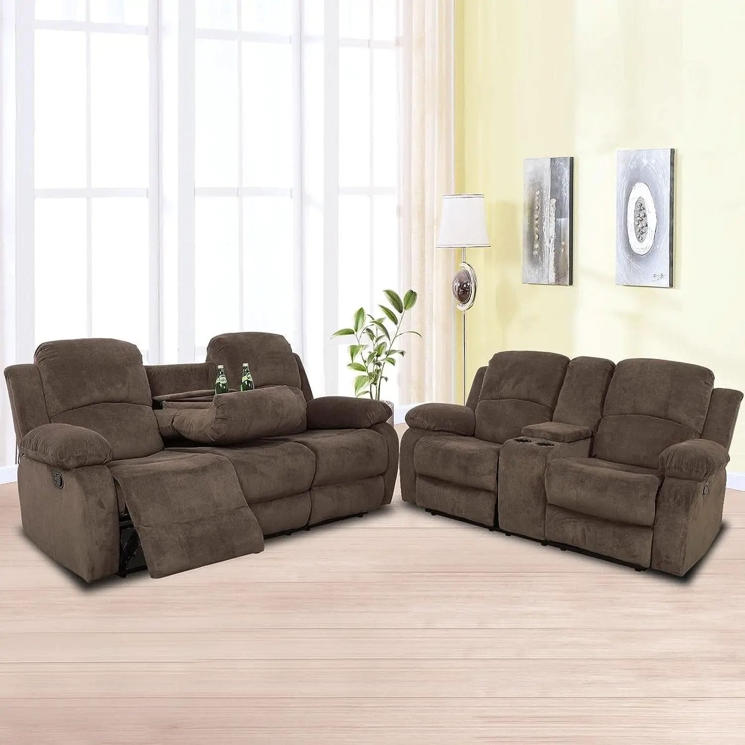 Corduroy Living Room Set Reclining Sofa Loveseat Taupe from PriceLows™
