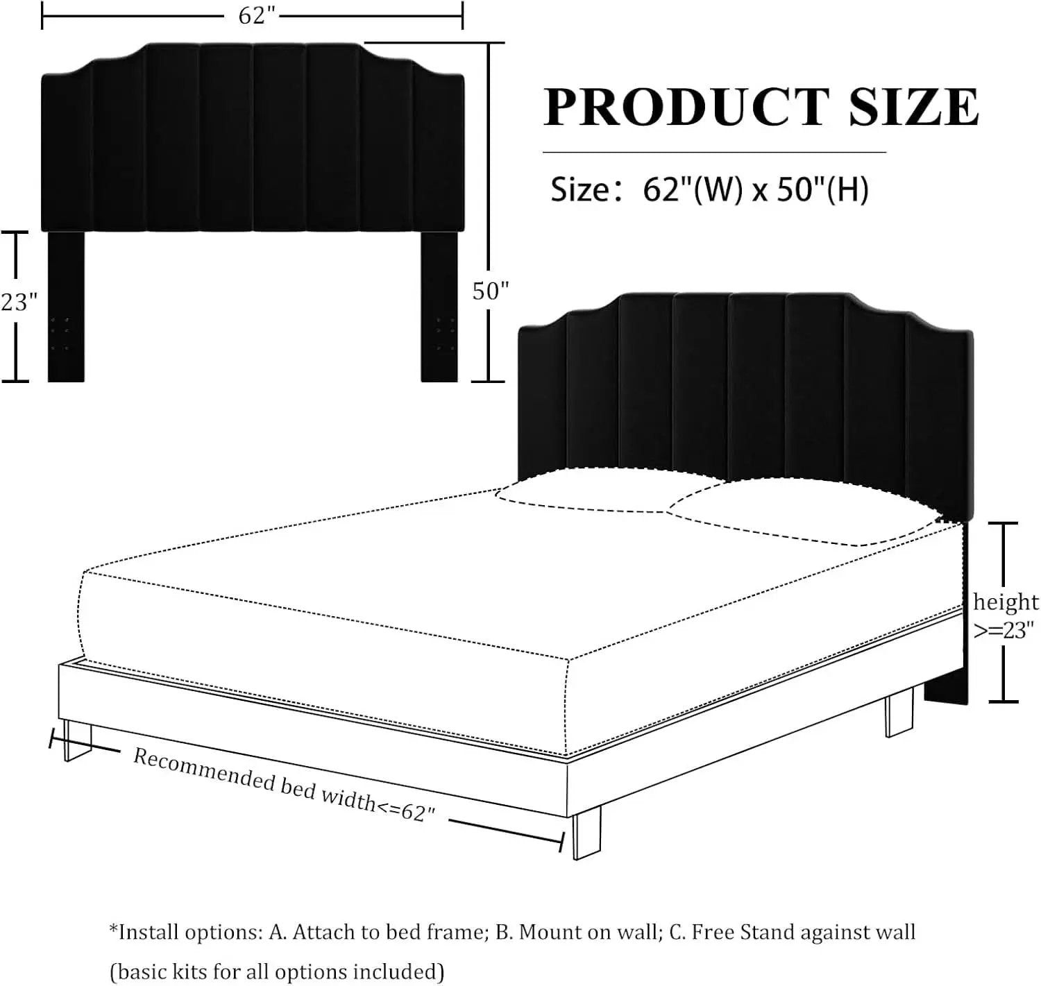 Velvet Wall Mounted Queen Size Headboard with Tufted Design from PriceLows™