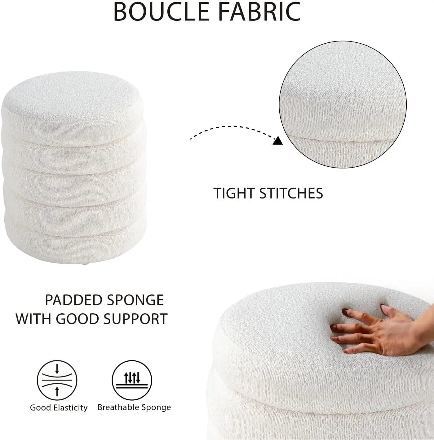 Round Ottoman With Hidden Storage And Cushioned Top from PriceLows™