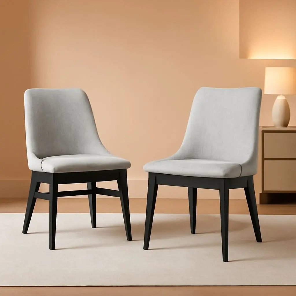 Gray Fabric Wood Dining Chairs Set Of 2 19-Inch Seat Height from PriceLows™