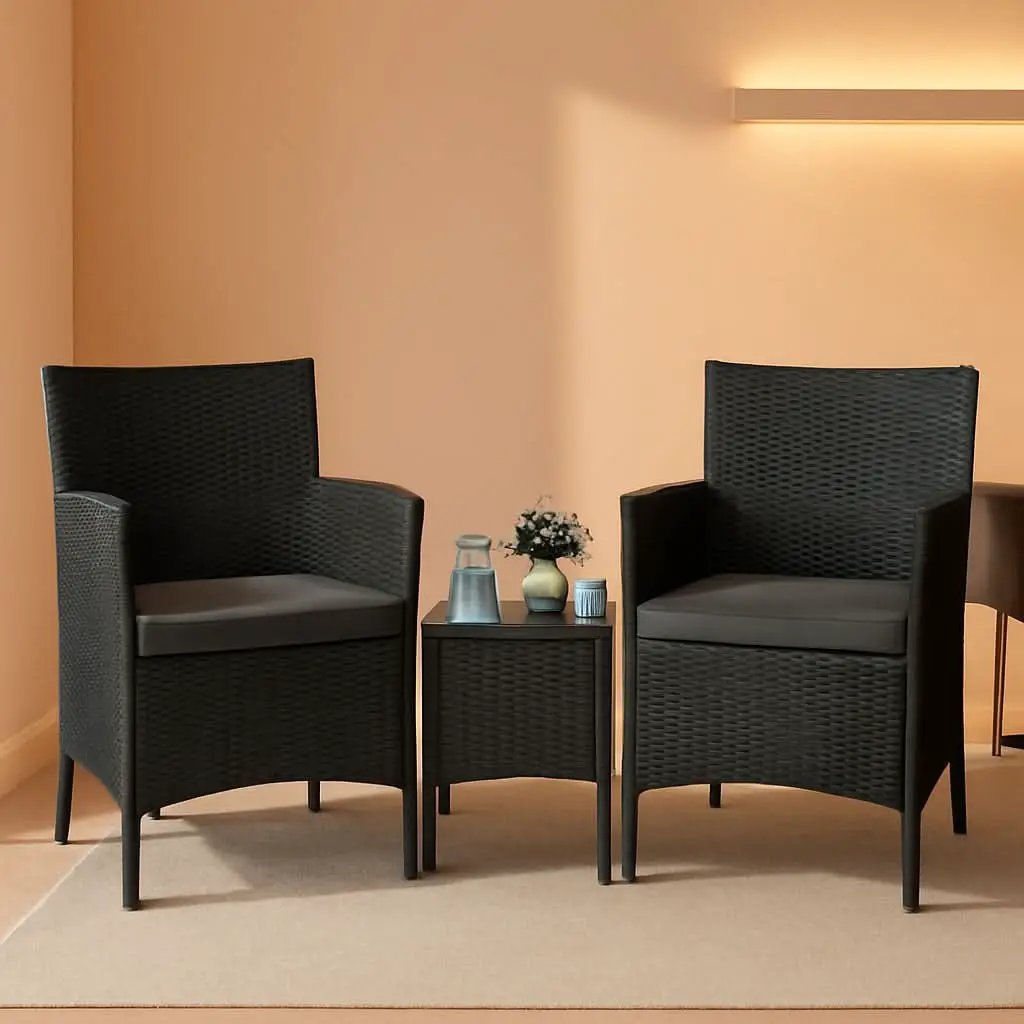 3 Piece Outdoor PE Rattan Wicker Patio Furniture Set With Soft Cushions And Glass Coffee Table from PriceLows™