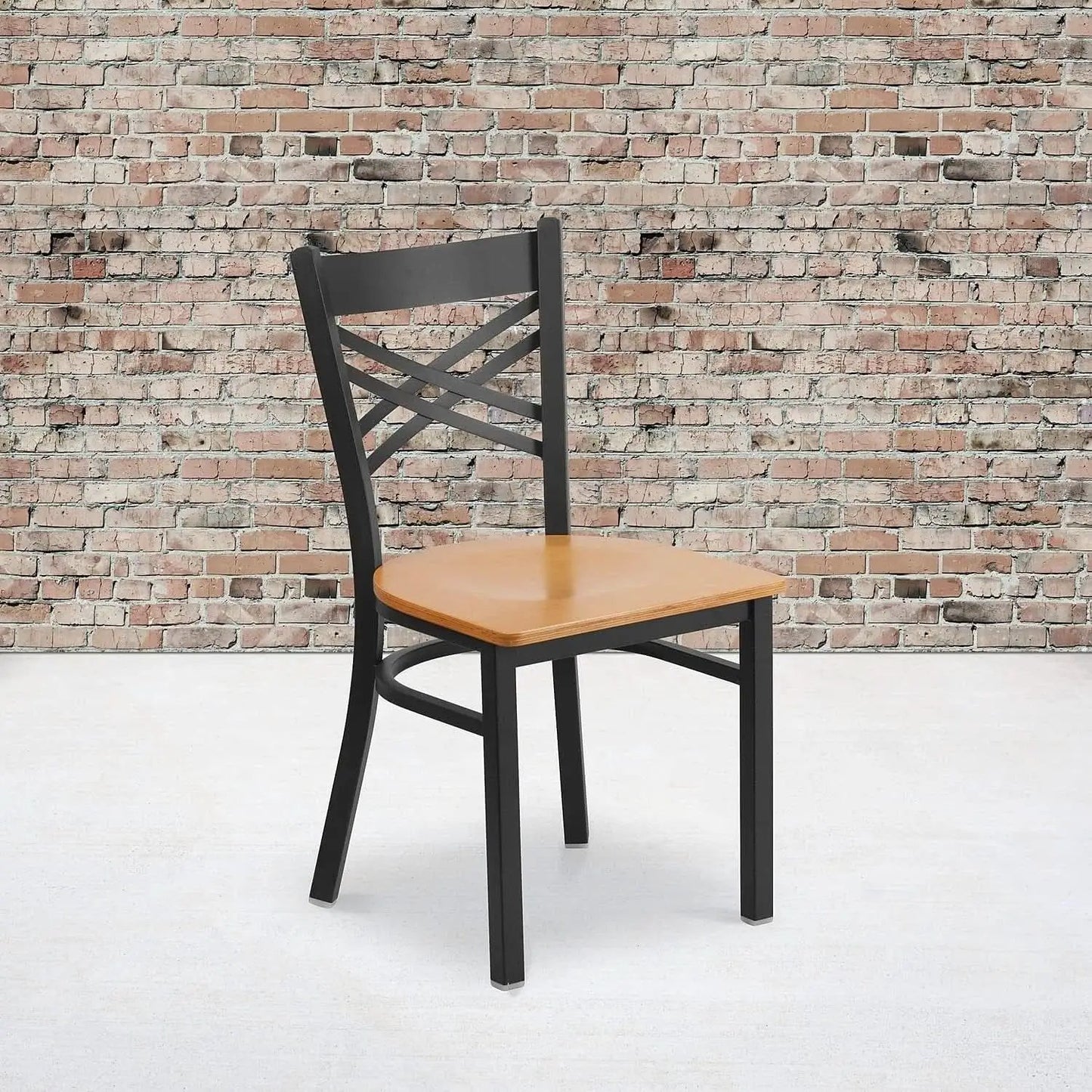 Two Pack Hercules Series Black X Back Metal Dining Chairs With Natural Wood Seats from PriceLows™