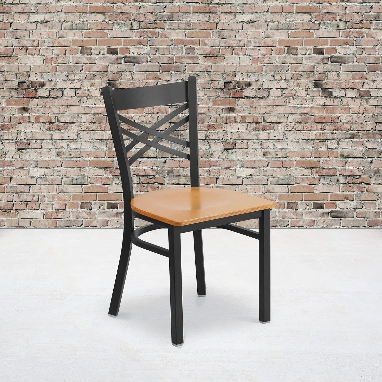 Two Pack Hercules Series Black X Back Metal Dining Chairs With Natural Wood Seats from PriceLows™