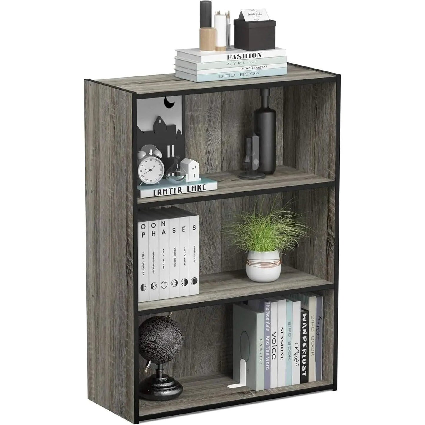 Pasir 3 Tier Open Shelf Bookcase in French Oak Grey from PriceLows™