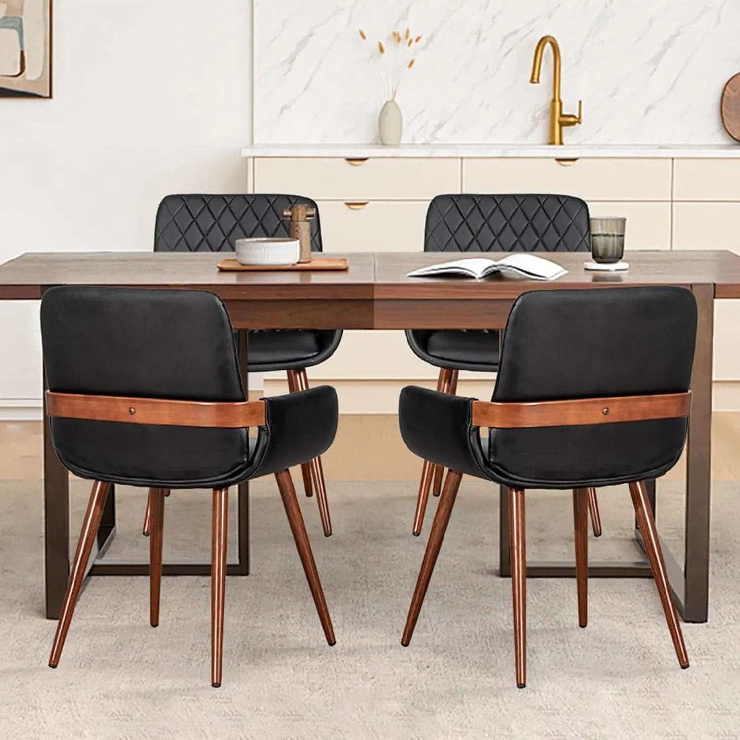 Mid Century Modern Faux Leather Dining Chairs Set 2 Black from PriceLows™