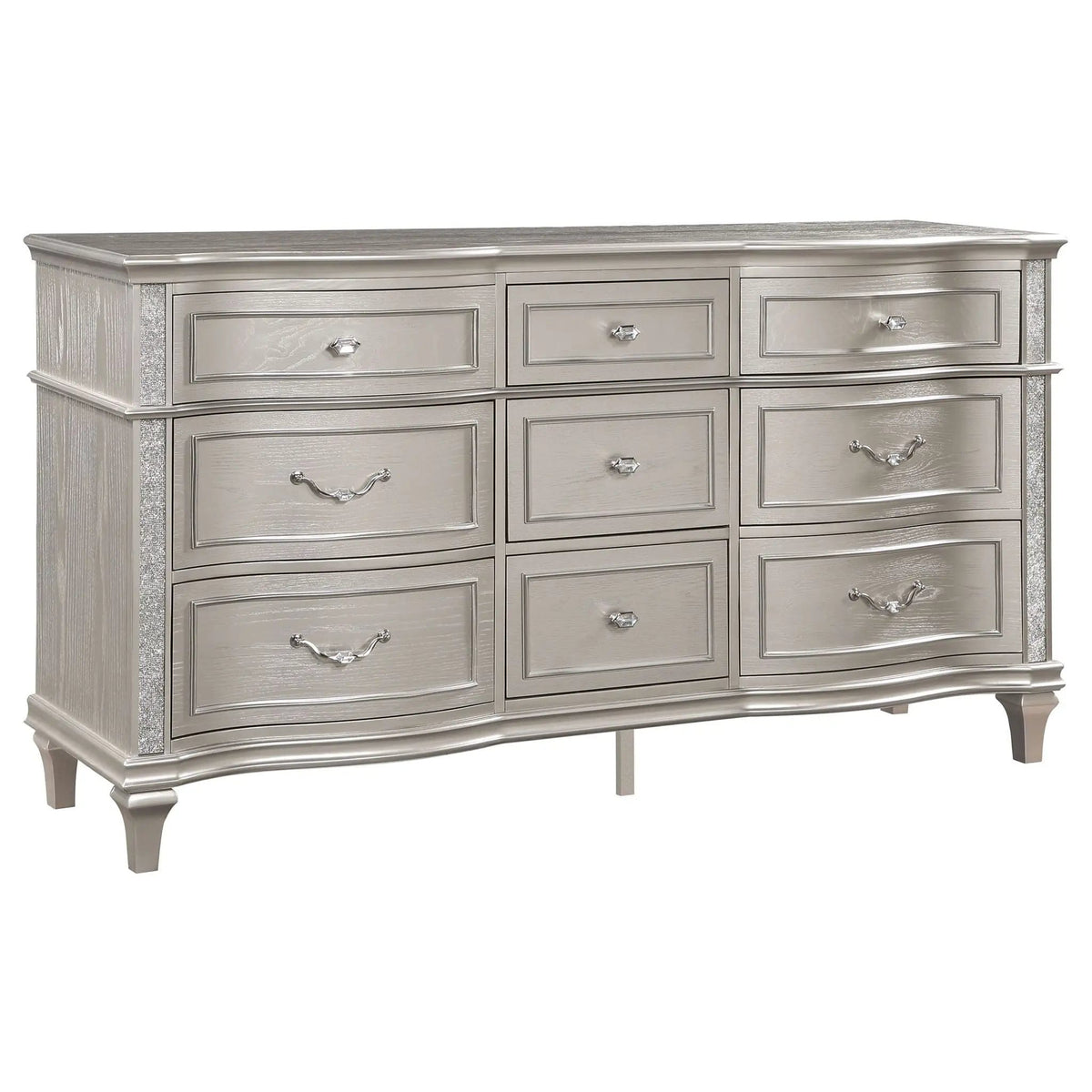Evangeline 4-piece Eastern King Bedroom Set Silver | 4-Piece Set | Chenille | Oak
