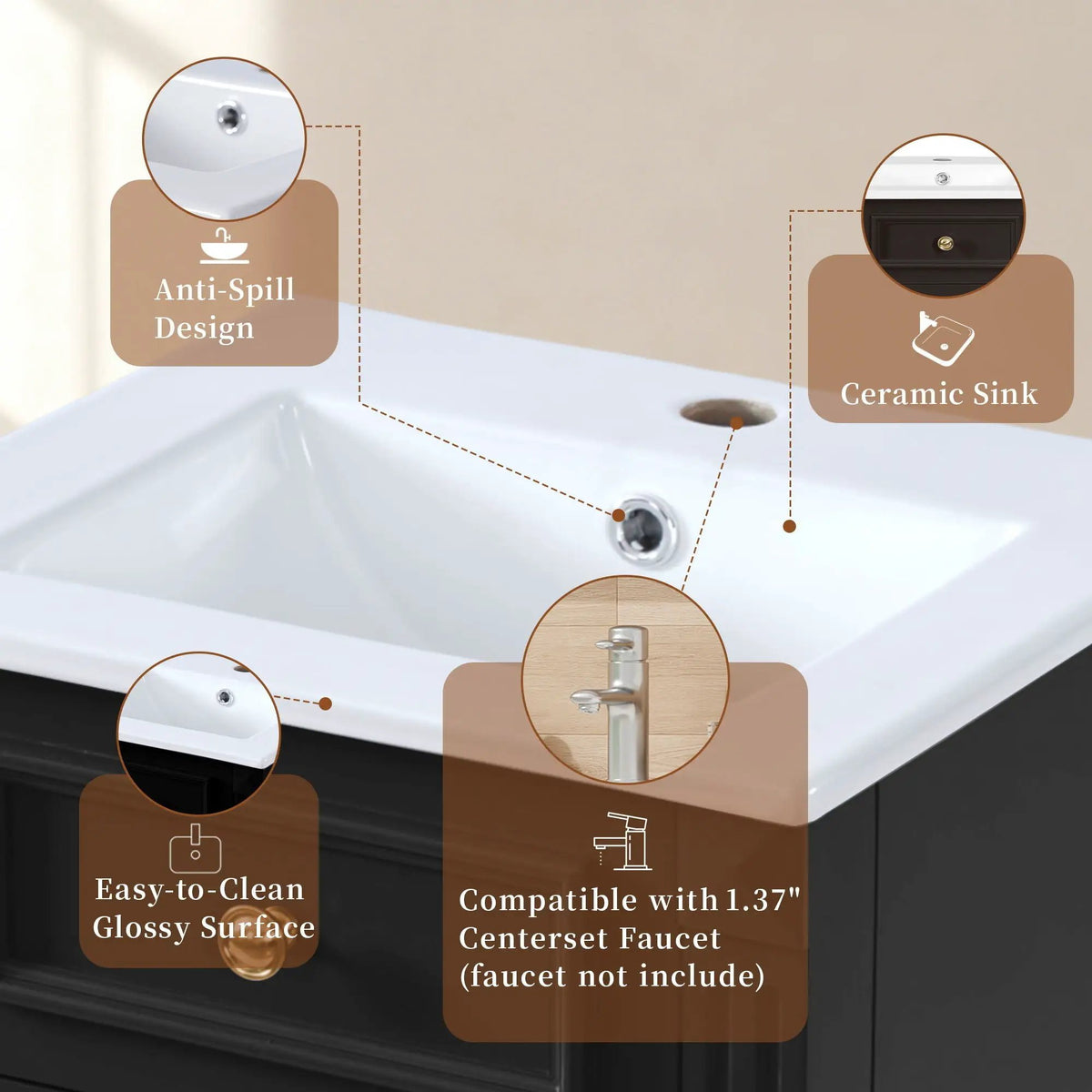 Bathroom Vanity | Solid Wood | Integrated Sink | Soft Closing Doors