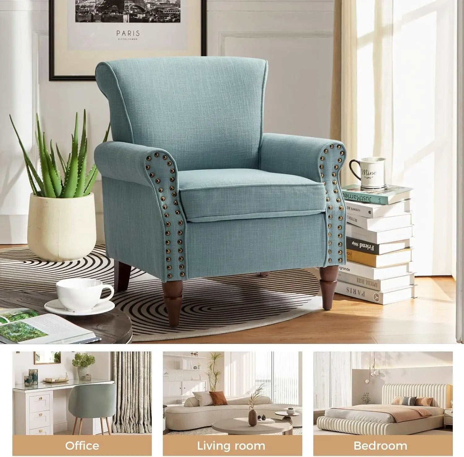Blue Wingback Accent Chair With Removable Cushions from PriceLows™