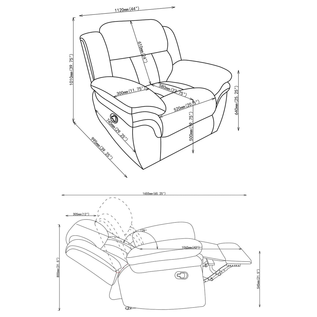 Pannen Glider Recliner Glider Chair | 2 Pieces | Fabric & Metal | Living Room