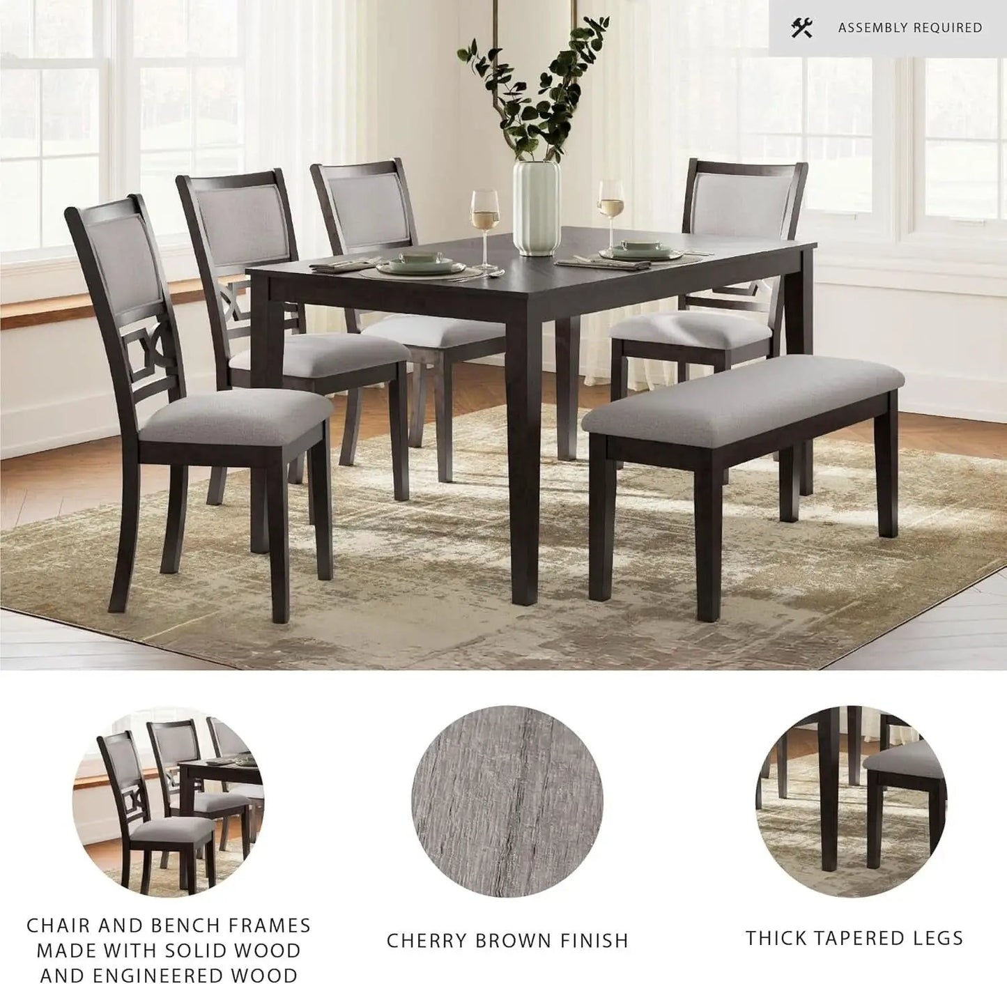 Cherry Brown Transitional Table Set Cushioned Chairs from PriceLows™