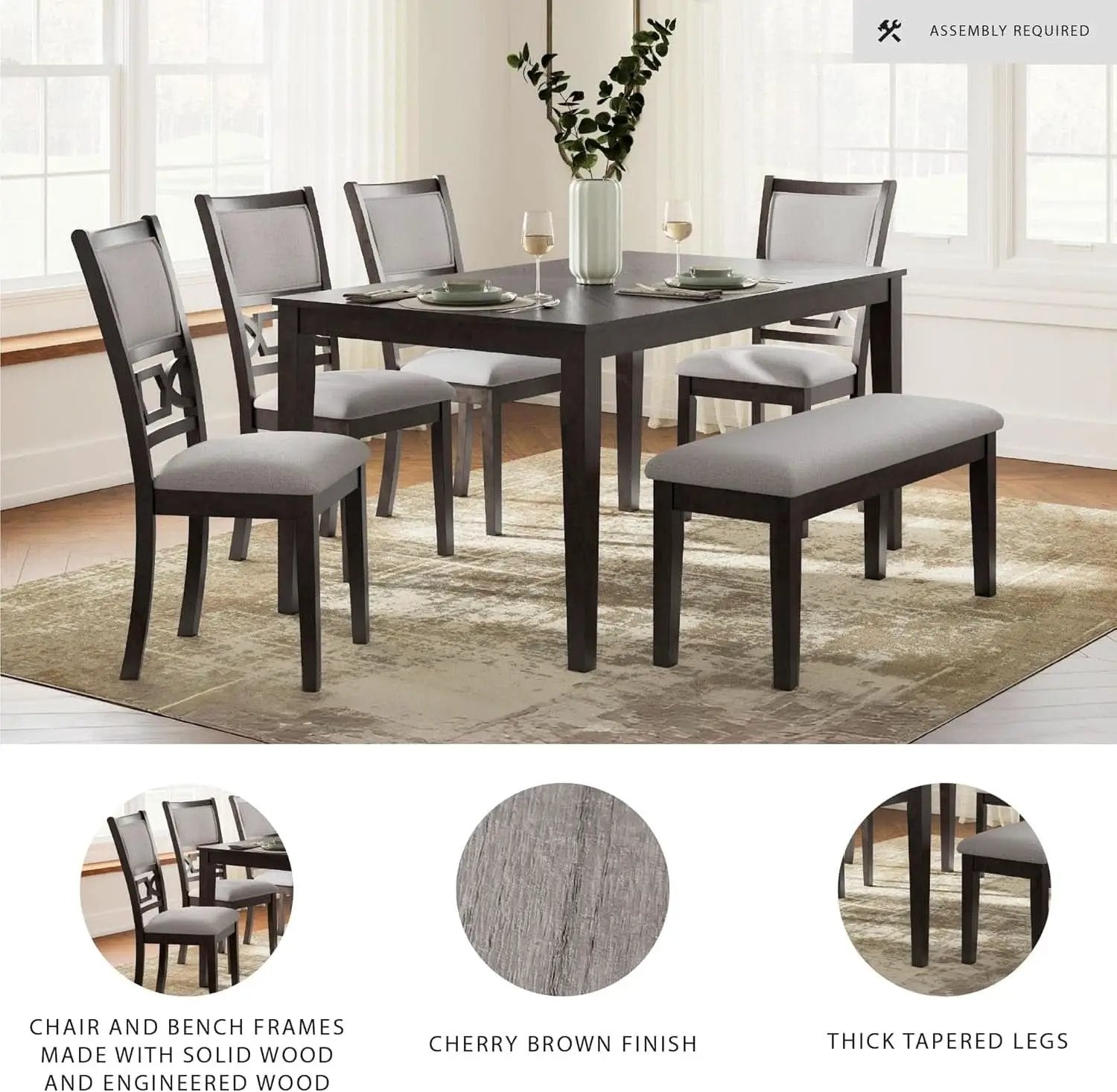 Cherry Brown Transitional Table Set Cushioned Chairs from PriceLows™