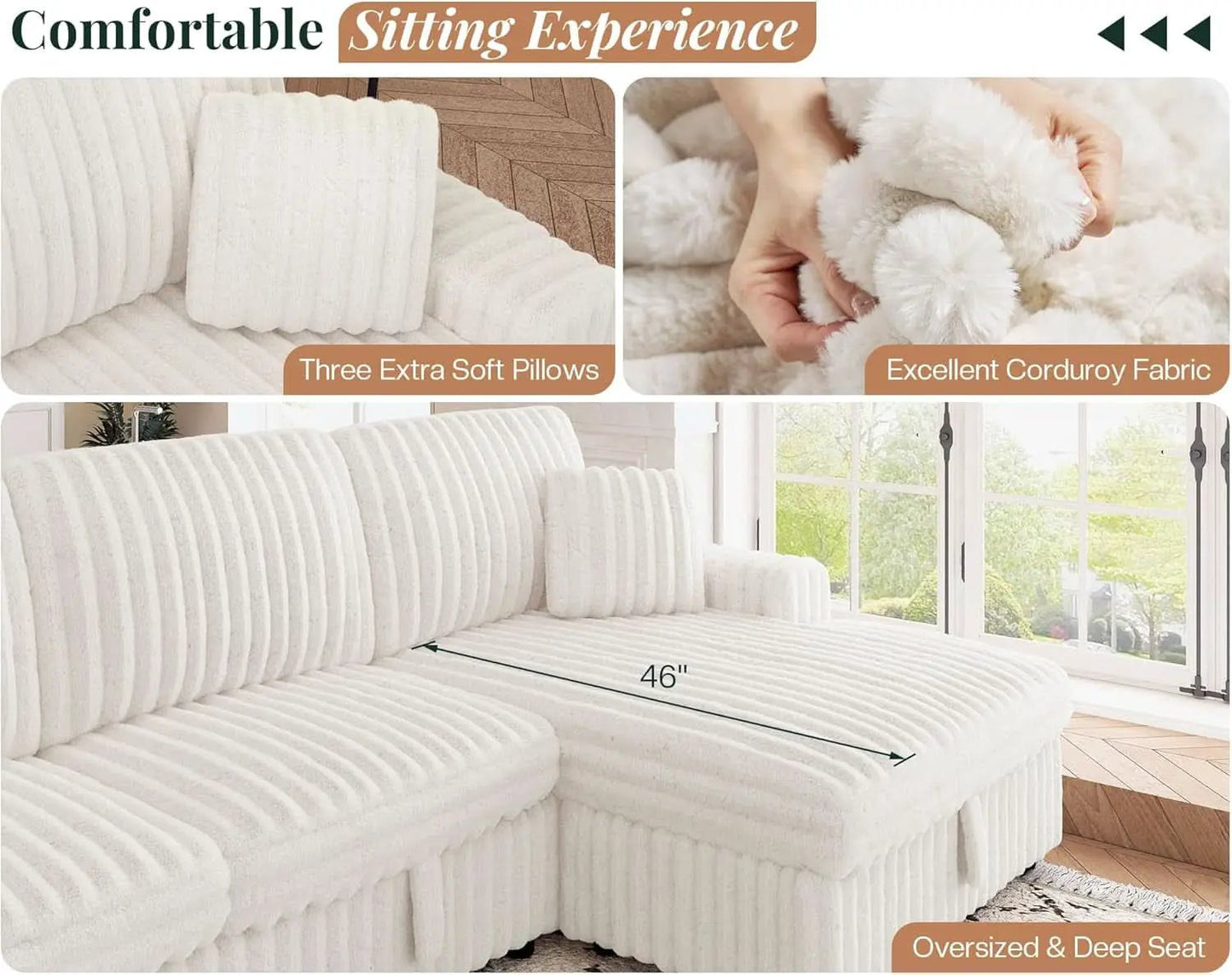 One Hundred Thirty Inch Sleeper Sofa With White Faux Fur from PriceLows™