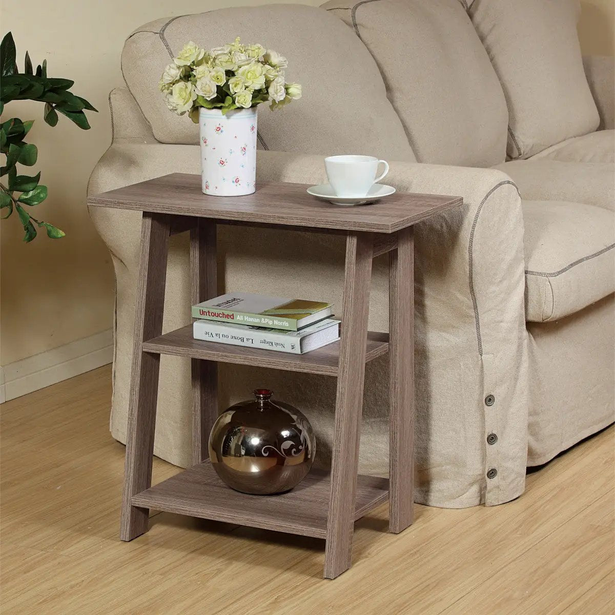 Side Table | Rustic Gray Finish | 24 Inch Height | Ladder Style